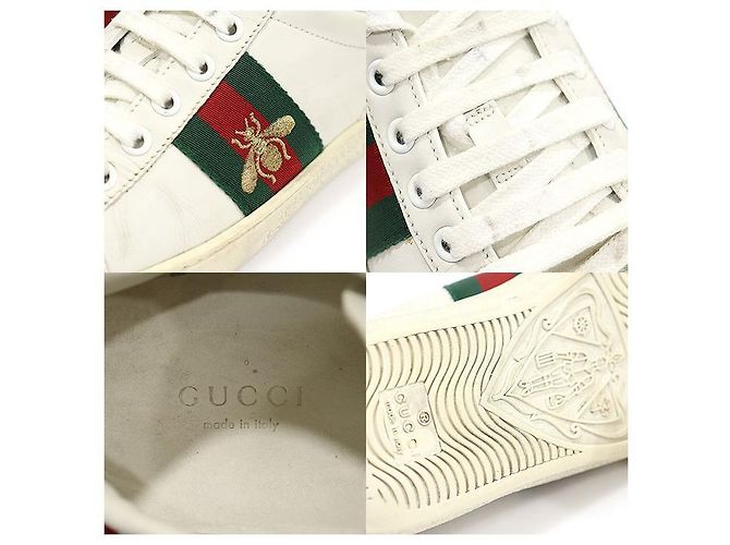 Gucci Sneakers Ace Donna in Pelle Bianca con Ricamo Ape WEB Rosso - vista 7