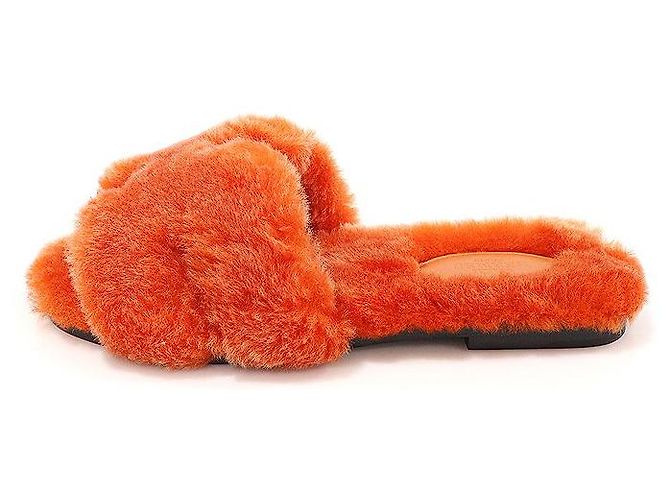 Hermès Sandali Oran in shearling arancione per donne - vista 4