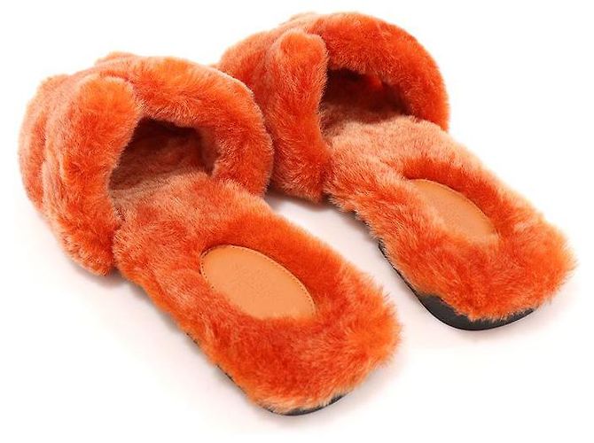Hermès Sandali Oran in shearling arancione per donne - vista 5