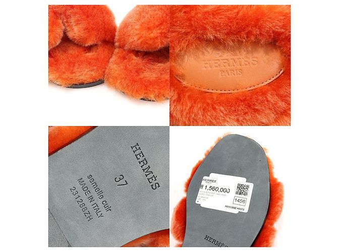Hermès Sandali Oran in shearling arancione per donne - vista 7