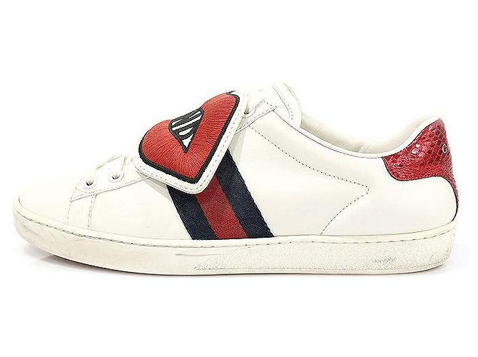 Gucci White Leather BLIND FOR LOVE Lip Patch Ace Women's Sneakers Bianco - vista 4