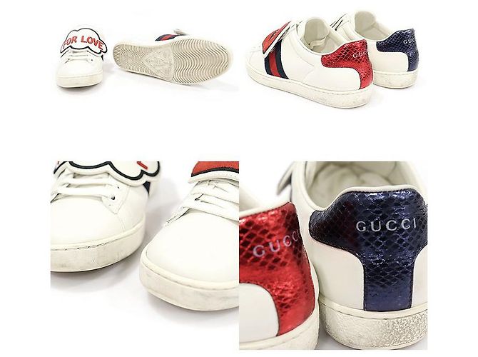 Gucci White Leather BLIND FOR LOVE Lip Patch Ace Women's Sneakers Bianco - vista 5