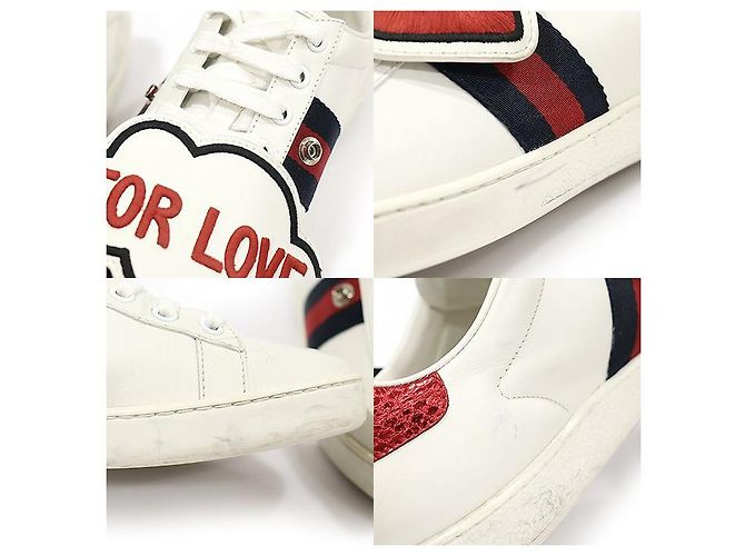 Gucci White Leather BLIND FOR LOVE Lip Patch Ace Women's Sneakers Bianco - vista 6