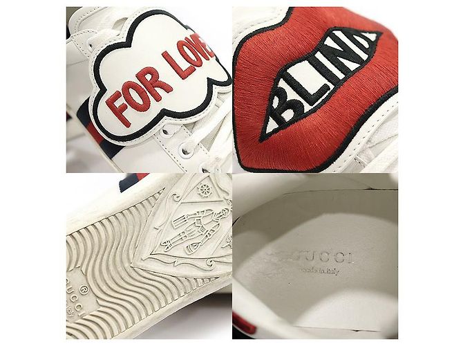 Gucci White Leather BLIND FOR LOVE Lip Patch Ace Women's Sneakers Bianco - vista 7