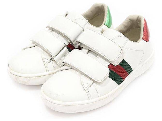Gucci Sneakers per Bambini Velcro WEB Ace in Pelle Bianca Bianco - vista 2