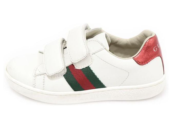 Gucci Sneakers per Bambini Velcro WEB Ace in Pelle Bianca Bianco - vista 3