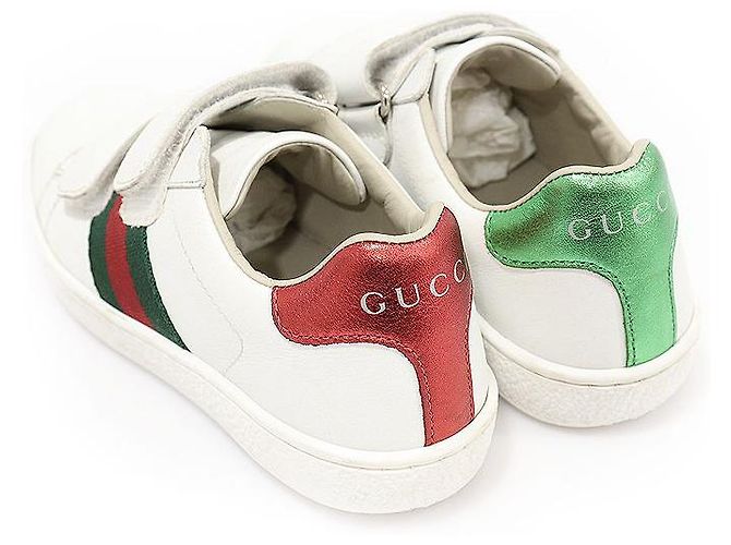 Gucci Sneakers per Bambini Velcro WEB Ace in Pelle Bianca Bianco - vista 4