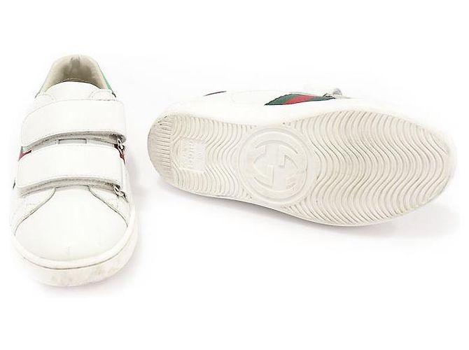 Gucci Sneakers per Bambini Velcro WEB Ace in Pelle Bianca Bianco - vista 5
