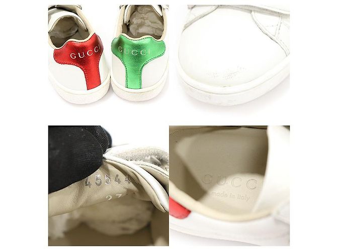 Gucci Sneakers per Bambini Velcro WEB Ace in Pelle Bianca Bianco - vista 7