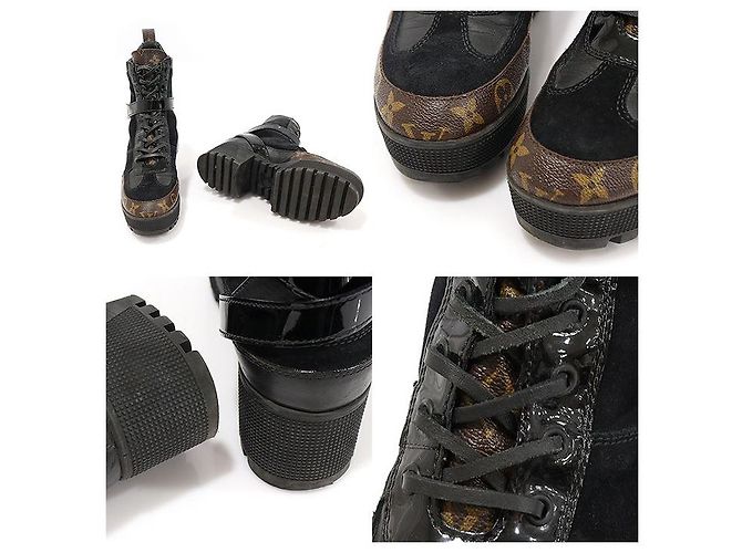 Louis Vuitton Black Suede Monogram Canvas Platform Desert Women's Ankle Boots Brown - view 5