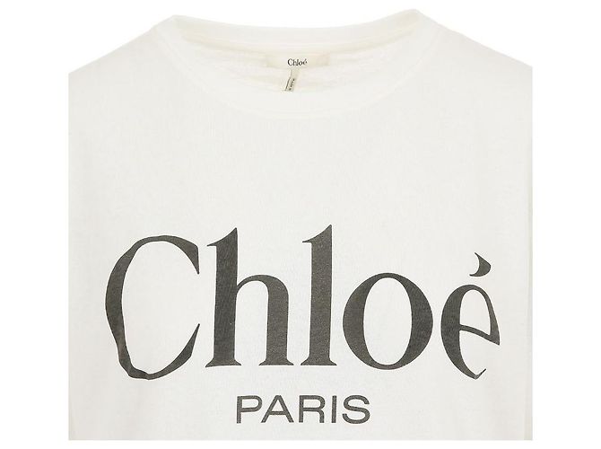 Chloé Weißes T-Shirt mit Logo-Print und kurzen Ärmeln - Ansicht 4
