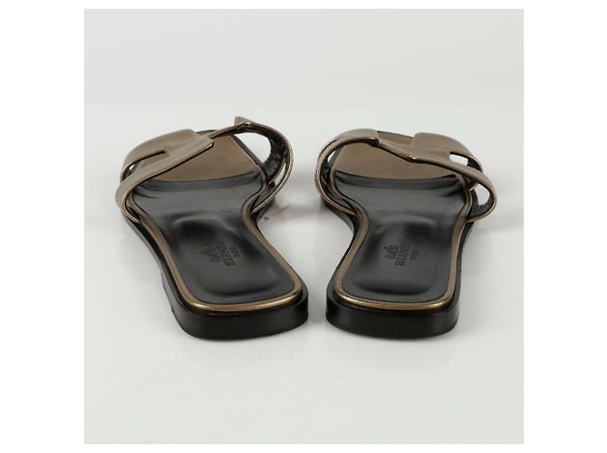 Sandali Hermès Oran Bronzo Pelle Epsom 36 D'oro - vista 9