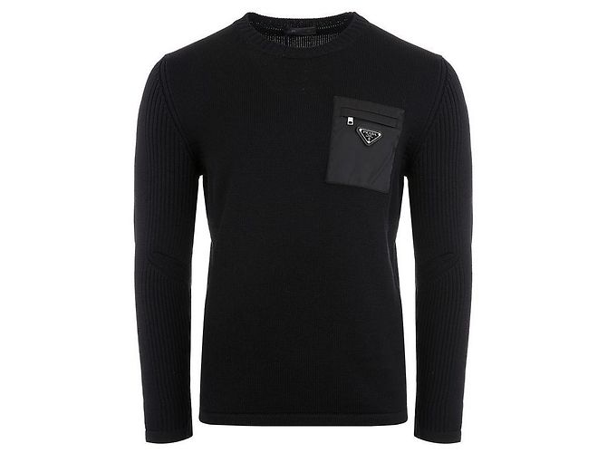 Prada Nylon Patch Wool Black Sweater stamp: - view 2
