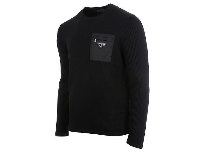 Prada Nylon Patch Wool Black Sweater stamp: - view 3