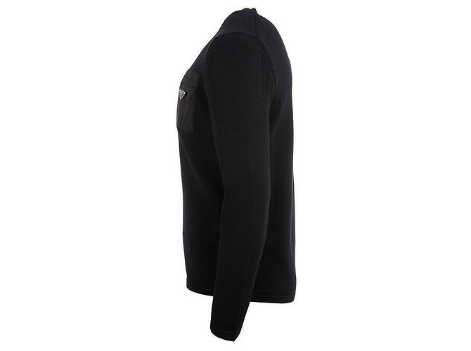Prada Nylon Patch Wool Black Sweater stamp: - view 4