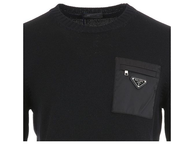 Prada Nylon Patch Wool Black Sweater stamp: - view 7
