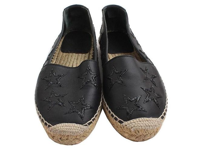Saint Laurent Espadrilles in pelle nera con paillettes Nero - vista 2