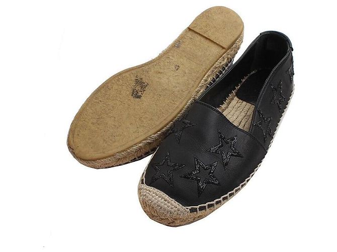 Saint Laurent Espadrilles in pelle nera con paillettes Nero - vista 3