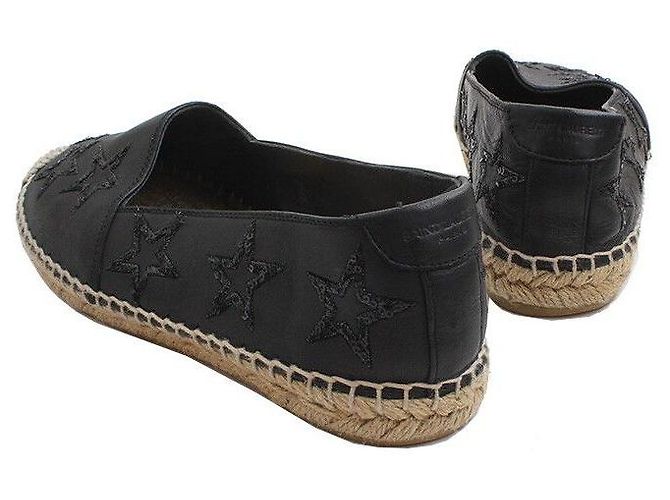 Saint Laurent Espadrilles in pelle nera con paillettes Nero - vista 4