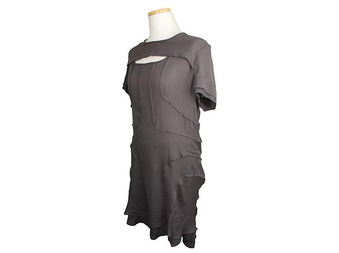 Isabel Marant Vestido de seda gris con corte Castaño - vista 2
