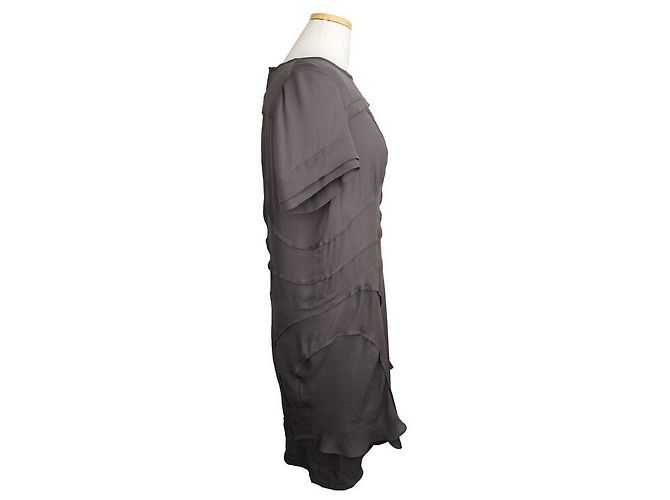 Isabel Marant Vestido de seda gris con corte Castaño - vista 3