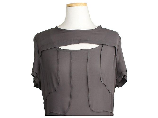 Isabel Marant Vestido de seda gris con corte Castaño - vista 6