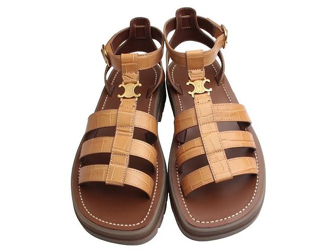 Céline Camel Wani Pattern Strap Sandals Brown - view 2