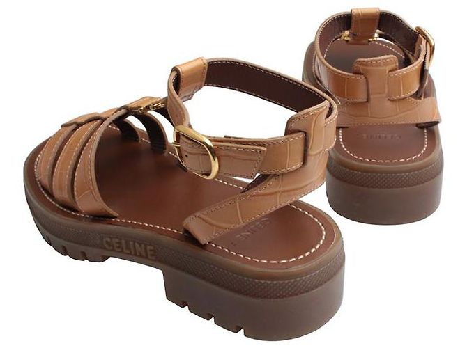 Céline Camel Wani Pattern Strap Sandals Brown - view 4