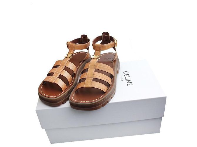 Céline Camel Wani Pattern Strap Sandals Brown - view 5