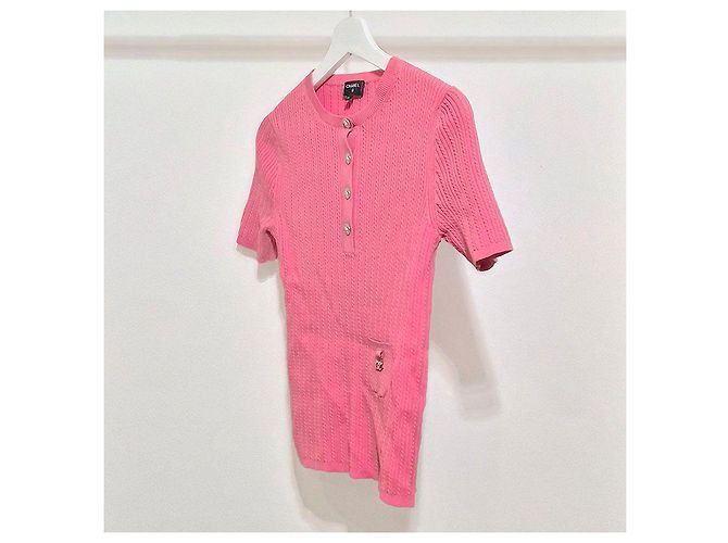 Chanel Rosa gestricktes T-Shirt mit kurzen Ärmeln Pink - Ansicht 2