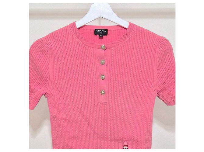 Chanel Rosa gestricktes T-Shirt mit kurzen Ärmeln Pink - Ansicht 4