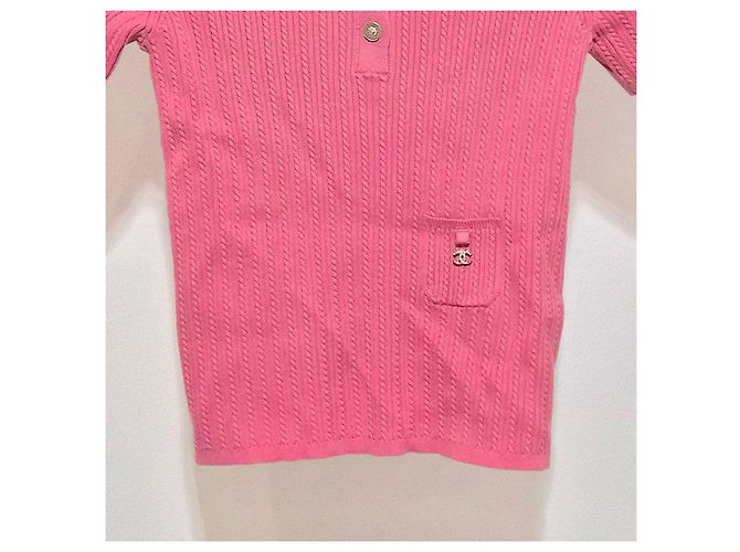 Chanel Rosa gestricktes T-Shirt mit kurzen Ärmeln Pink - Ansicht 5