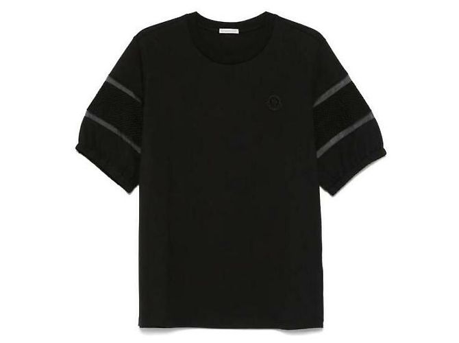 Moncler Camiseta de algodón con ribete de seda Negro - vista 4