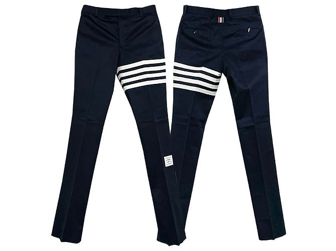 Thom Browne Cotton Twill Knit Bar Unconstructed Chino Pants Navy Blue - view 12
