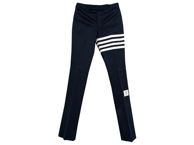 Thom Browne Cotton Twill Knit Bar Unconstructed Chino Pants Navy Blue - view 13
