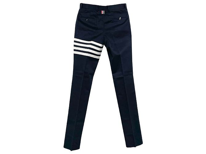Thom Browne Cotton Twill Knit Bar Unconstructed Chino Pants Navy Blue - view 14
