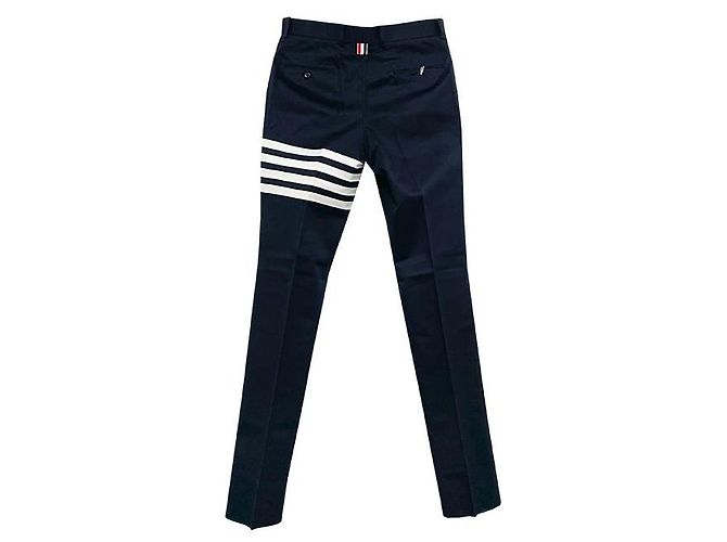 Thom Browne Cotton Twill Knit Bar Unconstructed Chino Pants Navy Blue - view 3