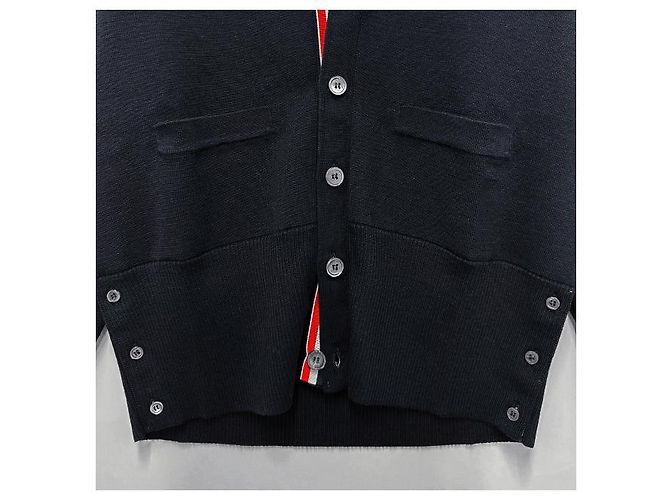 Thom Browne Diagonal Stripe Milano Stitch Wool Cardigan Navy Blue - view 11