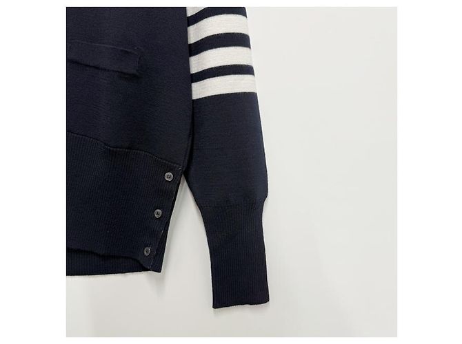 Thom Browne Diagonal Stripe Milano Stitch Wool Cardigan Navy Blue - view 12