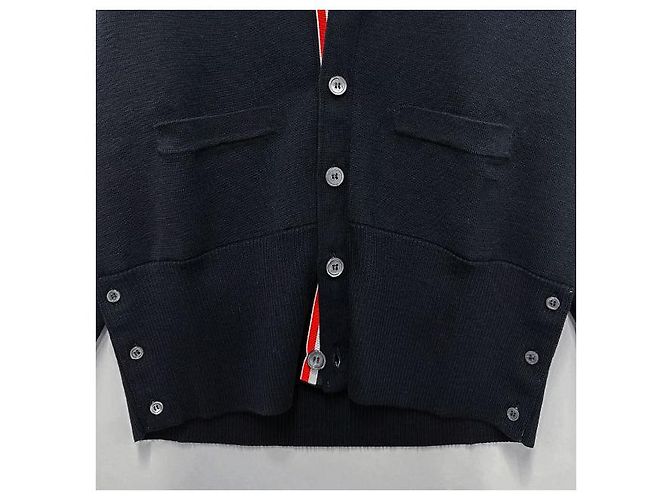 Thom Browne Diagonal Stripe Milano Stitch Wool Cardigan Navy Blue - view 4