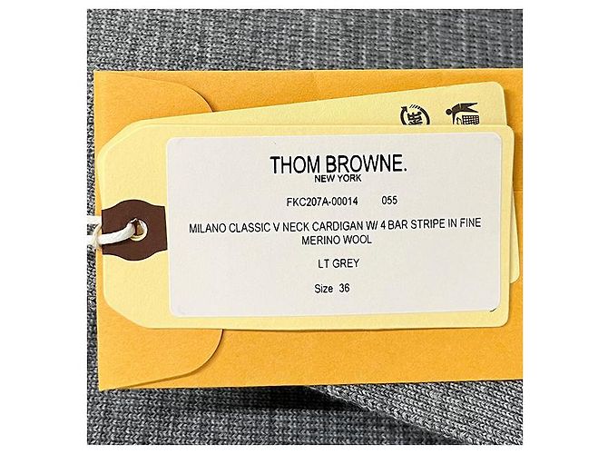 Thom Browne Cárdigan Diagonal Milano Gris Claro Castaño - vista 10