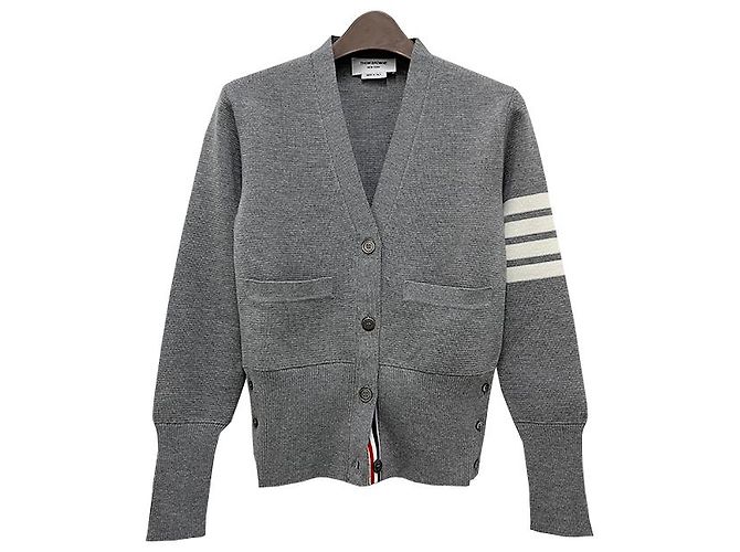 Thom Browne Cárdigan Diagonal Milano Gris Claro Castaño - vista 13