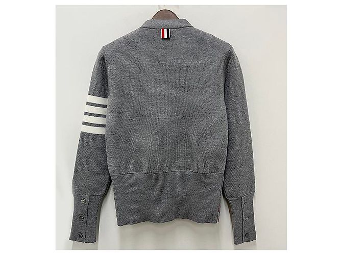 Thom Browne Cárdigan Diagonal Milano Gris Claro Castaño - vista 14