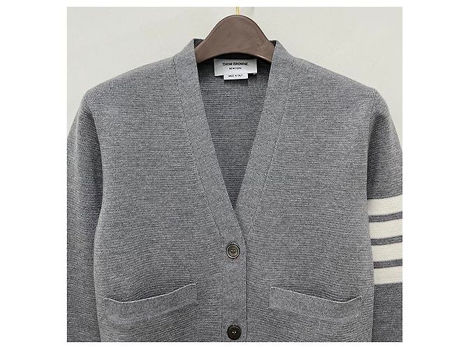 Thom Browne Cárdigan Diagonal Milano Gris Claro Castaño - vista 16