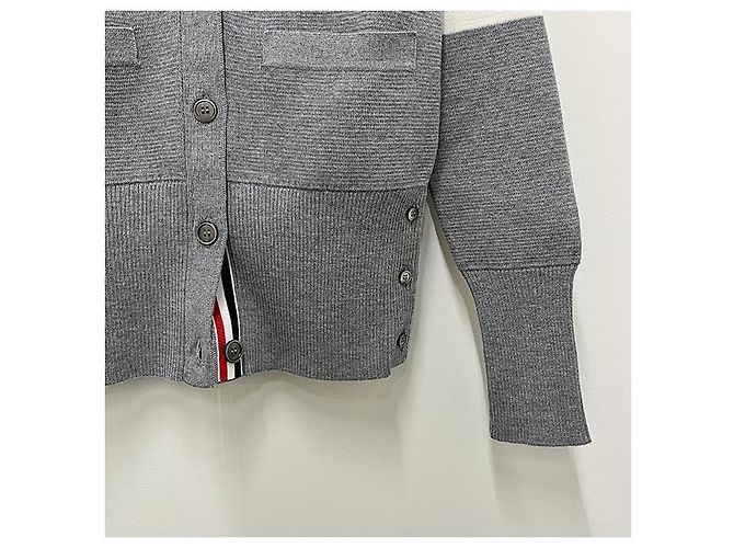 Thom Browne Cárdigan Diagonal Milano Gris Claro Castaño - vista 18