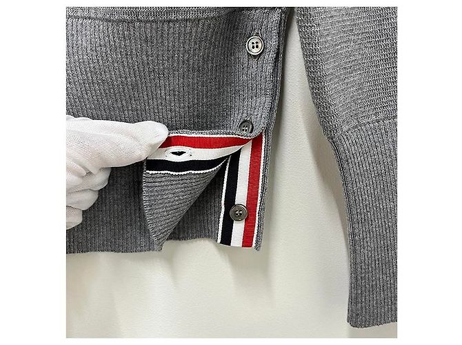 Thom Browne Cárdigan Diagonal Milano Gris Claro Castaño - vista 19