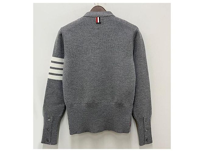 Thom Browne Cárdigan Diagonal Milano Gris Claro Castaño - vista 2
