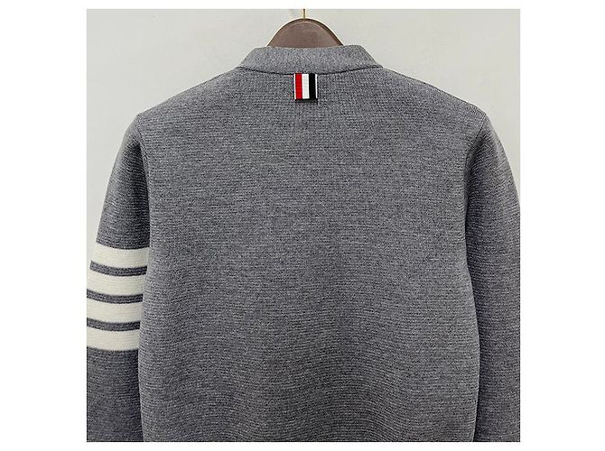 Thom Browne Cárdigan Diagonal Milano Gris Claro Castaño - vista 20