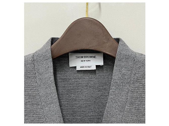 Thom Browne Cárdigan Diagonal Milano Gris Claro Castaño - vista 3
