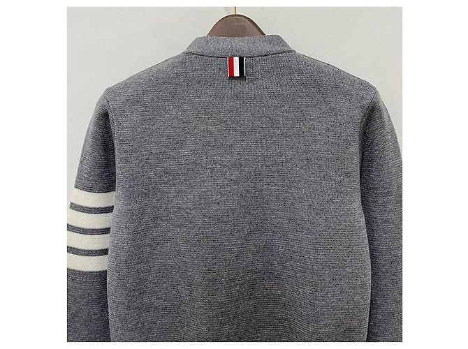Thom Browne Cárdigan Diagonal Milano Gris Claro Castaño - vista 8
